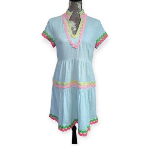 Sail to Sable Blue Linen Ric Rac Dress